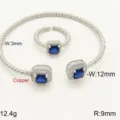 Verstelbare koperen vierkante blauwe zirkoon armband en ring set, elegante modesieraad. - Blauw Set / Open Verstelbaar