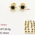 Orecchini a lobo a stella in rame bagnato d'oro con pietra nera e zirconi, set 12. - Set di 12 paia / Nero