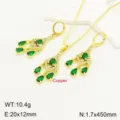 Gold plated copper green cubic zirconia teardrop pendant necklace and earrings set variant - G Green