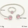 Set bracciale manicotto anello perle zircone rosa rame gioielli specifiche vista - Set Bracciale e Anello / Rosa Argento