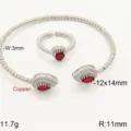 Set di bracciale e anello geometrico a goccia pavé in zircone, rame placcato oro fine. - Set Bracciale Anello Goccia / Rosso