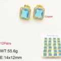 Orecchini a Perno Quadrati in Zircone Blu Placcati Oro 18K Stile Francese 12Paia - 1 Paio/Confezione / Blu lago