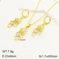 Gold Plated Zircon Wheat Tassel Necklace Earrings Set Elegant Copper Jewelry Kit - Gold and White