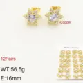Orecchini a lobo con zirconi a stella placcati in oro giallo, 12 paia bigiotteria. - Set di 12 paia / Bianco
