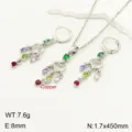Élégant ensemble de bijoux collier boucles d'oreilles cœur gland zircone cuivre. - Collier 450mm Boucle d'Oreille 8mm / Argent Multicolore