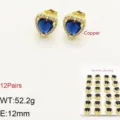 Orecchini a lobo con zircone cuore blu in rame placcato oro 18k da donna eleganti. - Blu