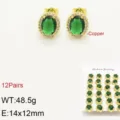 Orecchini a lobo placcati in oro con zirconi verdi ovali, gioielli eleganti e raffinati. - Verde