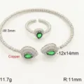 Elegante set di bracciale e anello regolabile in rame con pietra zircone verde a pera - Set Bracciale Anello Goccia / Verde