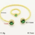 Set di gioielli bracciale e anello in rame placcato oro con zirconi verdi da donna - Set Bracciale e Anello / Oro Verde