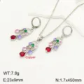 Chic copper zircon tassel necklace earrings set, elegant multi-color crystal jewelry. - Silver Colorful