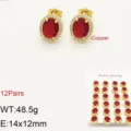 Orecchini a Perno Zircone Ovale Rosso Rame 12 Paia Set Gioiello Donna Moda Regalo 14x12mm - Rosso