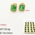 Eleganti orecchini a lobo quadrati in zircone verde, gioielli in rame placcato oro. - 1 Paio/Confezione / Verde