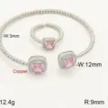 Verstelbare koperen 18k vergulde roze zirkoon vierkante armband en ring set SKU item - Roze Stijl Set / Open Verstelbaar