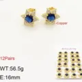Eleganti orecchini a lobo stella zircone blu dorati, gioielli di modo per donne. - Set di 12 paia / Blu