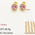 Orecchini ovali in zircone rosa placcati in oro set 12 paia stile francese alla moda - Rosa