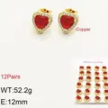 Rame placcato oro 18K orecchini a lobo cuore rosso zircone moda gioielli 12 paia - Rosso