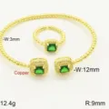Verstelbare ring en armband sieradenset van kubieke zirkonia in verguld koper materiaal. - Goud Groene Stijl Set / Open Verstelbaar