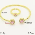 Set di gioielli con bracciale aperto di perle in rame placcato oro e zirconi rosa. - Set Bracciale e Anello / Oro Rosa