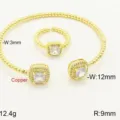 Verguld sieradenset met open armband en ring met kubieke zirkonia en elegant kralenontwerp. - Goud Witte Stijl Set / Open Verstelbaar