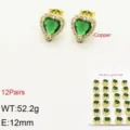 Variante di orecchini a lobo cuore in zircone placcato oro 18k di rame dallo stile unico. - Verde