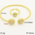 Luxury gold plated copper beaded bracelet and ring set with sparkling cubic zirconia stones. - Gold Base White Stone