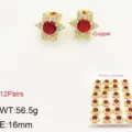 Rame placcato oro 18K colorato stella micro-intarsiato zircone orecchini a perno donna - Set di 12 paia / Rosso