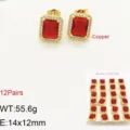Orecchini a lobo in rame placcato oro zircone rosso quadrato, gioielli donna eleganti set di 12. - 1 Paio/Confezione / Rosso