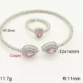 Set di gioielli da donna con bracciale e anello in rame argentato con zirconi cubici. - Set Bracciale Anello Goccia / Rosa