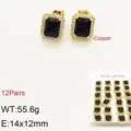 Rame Placcato Oro 18K Zircone Nero Orecchini A Perno Quadrati Set 12Paia Gioielli - 1 Paio/Confezione / Nero