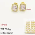 Orecchini a lobo in rame placcato oro con zirconi cubici quadrati set 12 paia donna - 1 Paio/Confezione / Bianco