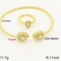 Placcato Oro Pera Zircone Cubico Perla Bracciale Anello Set Regolabile Rame Moda Gioielli - Set Bracciale Anello Goccia / G Bianco