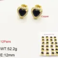 Set di orecchini a cuore in zircone nero placcato oro, gioielli di moda eleganti 12 paia. - Nero
