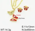 Squisito set collana orecchini farfalla malocchio in rame con cristalli scintillanti. - Rosso