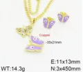 Set collana e orecchini farfalla malocchio dorati con smalto viola e cristalli chiari. - Viola