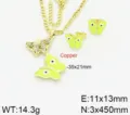 Set Completo Collana Orecchini Farfalla Oro Rame Smalto Verde Gioiello Moderno Variante - Blu