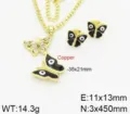 Set collana e orecchini a farfalla placcati in oro con occhio turco e pietre zirconi. - Giallo