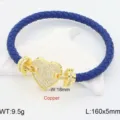 Bracciale in pelle intrecciata blu con chiusura a cuore micro pavé accessorio di gioielli - Blu scuro