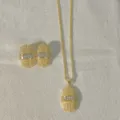 18k vergulde getextureerde geometrische hanger halsketting oorbellen sieradenset - Goud Maastextuur Stijl