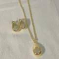 Gold-plated teardrop pendant necklace and earrings set featuring pave cubic zirconia clover design. - Four-Leaf Clover (G Clover)