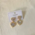 Elegant 18K gold plated double heart cubic zirconia drop earrings for women fashion style - White Heart
