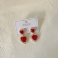 Double heart red crystal gold plated earrings fashion cute jewelry gift for women girls - Heart Red
