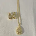 Gold plated teardrop pendant necklace earrings set with sparkling micro pave zircon. - Starlight (G Starlight)
