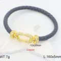Bracciale in pelle con chiusura a ferro di cavallo dorata e zirconi microincastonati. - Grigio