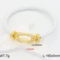 White braided leather bracelet with gold horseshoe clasp, elegant cubic zirconia design. - White