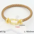 Brown braided leather bracelet with gold pavé horseshoe clasp, stylish daily wear accessory. - Camel