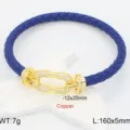 Blue braided leather bracelet with gold horseshoe clasp micro-pave cubic zirconia crystals for couple. - Dark Blue
