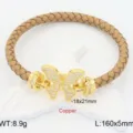Bracciale farfalla in pelle intrecciata con chiusura in zirconi, rame, splendido gioiello. - Cammello