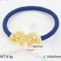 Bracciale in pelle intrecciata blu con chiusura a farfalla in zirconi dorati per coppie. - Blu scuro