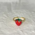 Anello aperto fragola carino per donna, design frutta dolce regolabile anello in rame moda. - Aperto regolabile / Stile Fragola Rossa Singola (3)