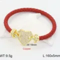 Bracciale in pelle intrecciata rossa con chiusura a cuore in zircone oro per coppie. - Rosso